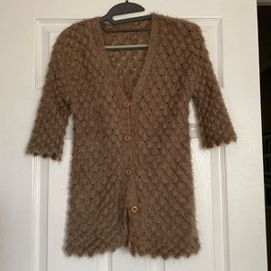 Fuzzy mid length sleeve sweater cardigan fit a size small no tag